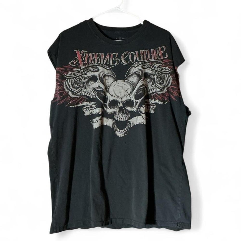 Y2K Xtreme Couture Sean Sherk Muscle Shark Skulls‎ Graphic Tee Black XXL